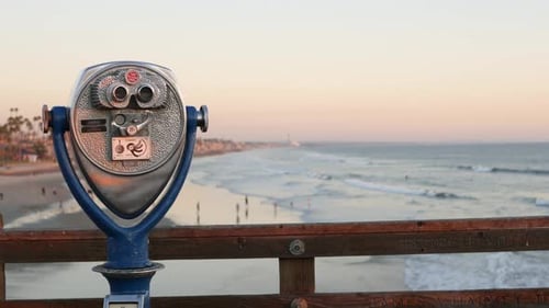 Metallic Stationary Observation Tower Viewer Binoculars California Pier USA