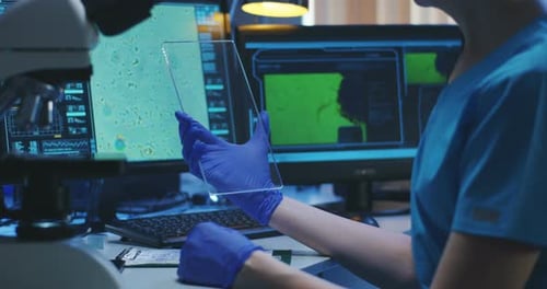 Scientist Using Transparent Display Screen