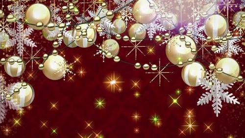 Elegant Animated Christmas Decorations with Golden Ornaments and Snowflakes