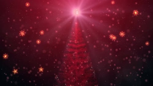 Glowing Christmas Tree with Falling Snowflakes Animated Background