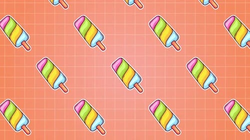 Animated Colorful Ice Popsicle Pattern Background Loop