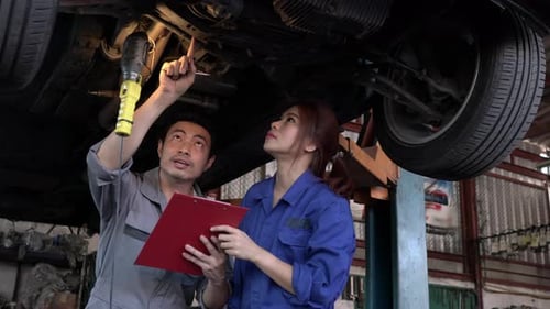 Man and Woman checking car