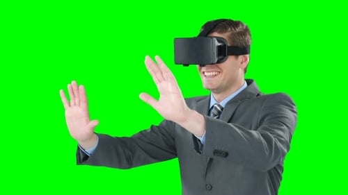 Man Wearing VR Headset on Green Screen