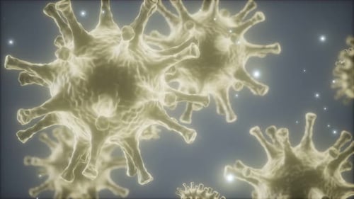 Bactéries, virus ou germes, cellules de microorganismes au microscope avec profondeur