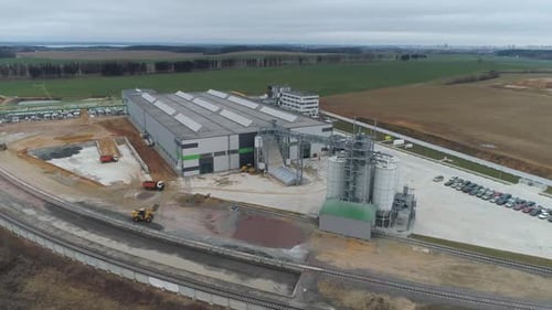 Buildings of Concrete Plant Aerial View of Plant for Production Concrete Slabs Warehouse View From