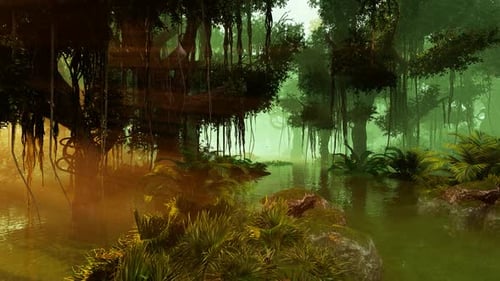 Animated Tropical Jungle River with Sun Rays