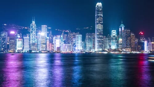 Victoria Harbor in Hong Kong at night