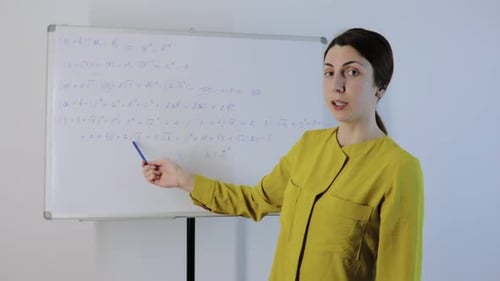 Woman Explaining Math on Whiteboard