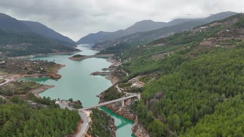 Mountain river high in the mountains Aerial View 4 K