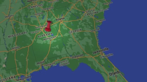 3D Location Pin Pulsating on Southeastern US Map