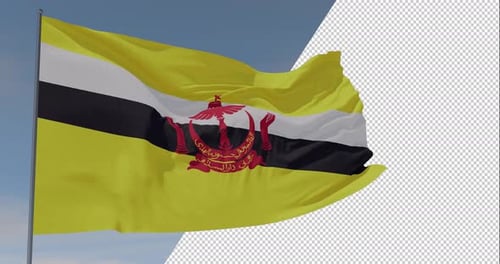 Realistic Brunei Darussalam Flag Waving with Alpha Channel