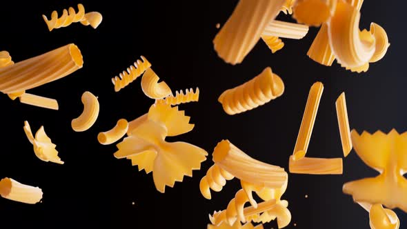 Dynamic 3D Animation of Various Pasta Types Falling, Miscellaneous ...
