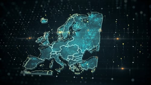 Futuristic Digital Europe Map with Data Network Connections