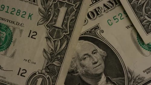 Macro Shot of One Dollar Bills, Camera Dollying