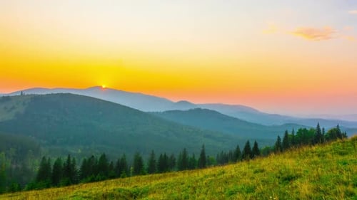 The Mountain Valley on Background of Sunset