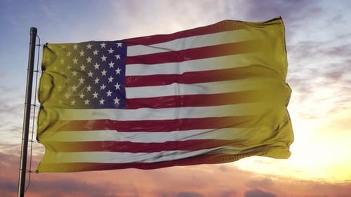 New Mexico State Flag Morphs to USA Flag Waving