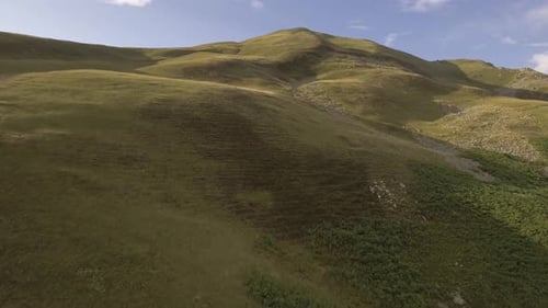 Bald Mountain in Summer Sunny Sunset or Sunrise Dawn or Dusk Reveal Aerial Drone Forward Flight Wide