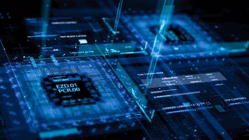 Futuristic Digital Technology Data Stream on Circuit Board