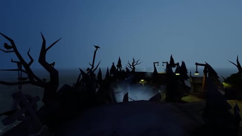 Low Poly Spooky Night Animated Landscape