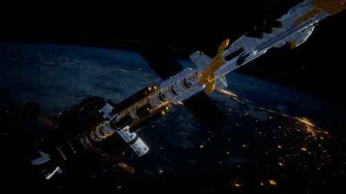 Space Station Docking with Spaceship in Earth Orbit