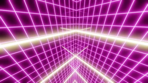 Seamless Loop of Abstract Neon Grid Tunnel