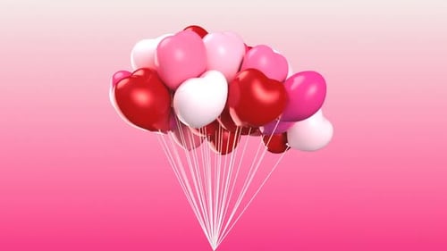 Glossy Red Pink Heart Balloons Flying Up