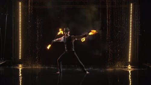 Fiery Performance in a Dazzling Urban Nightscape