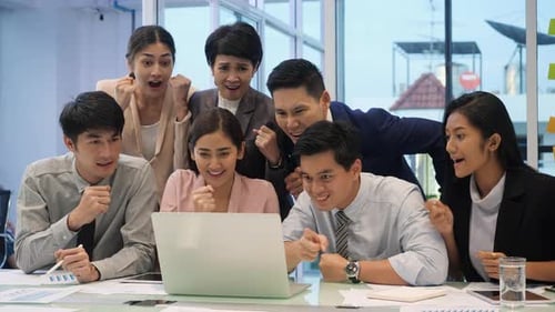 Diverse Office Workers Celebrate Success Together