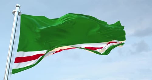 Realistic Green Flag with Red and White Stripes Waving