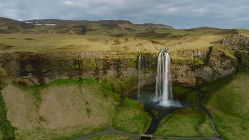 Aerial View of the Seljalandsfoss Located in the South Region in Iceland