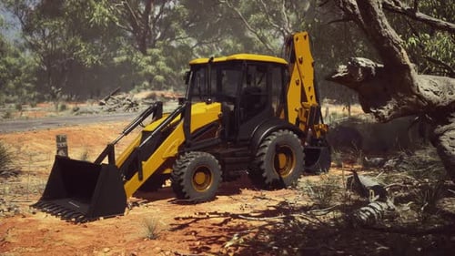 Tractor excavador en Bush Forest