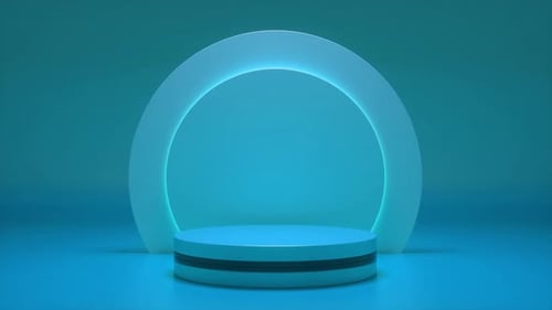 Blue podium with a bright glowing blinking neon circle