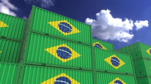Brazil Flag Animated on Shipping Containers for Global Trade