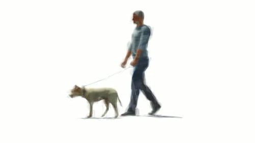Mann geht mit Hund Stop Motion spazieren