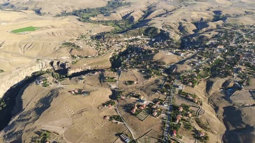 Aerial Ihlara Town and Long Rift Canyon Cliff Gorge in Aksaray Province