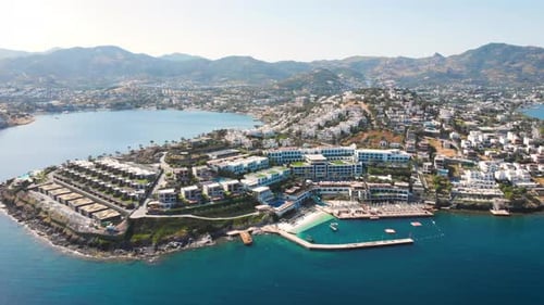 Bird Eye View of the City with Hotels and White Houses Onthe Ocean Coast at Noon