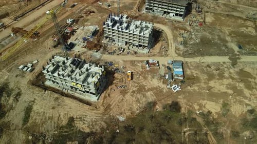 Large construction site. Construction of modern multi-storey residential buildings.