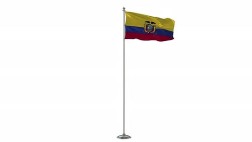 Ecuador-Schleife, 3D-Illustration der wehenden Flagge auf einer langen Stange mit Alpha