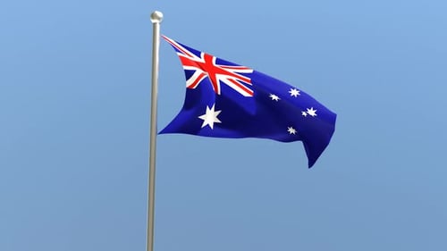 Realistic Australian Flag Waving on Pole