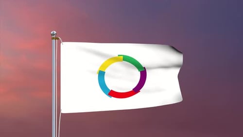 Waving Flag with Colorful Segmented Circle Logo