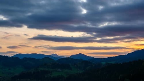 Mountain Landscape with Colorful Sunset Sky Time Lapse
