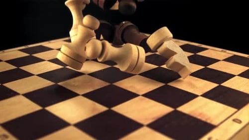 Super Slow Motion Chess Pieces Fall on the Chessboard