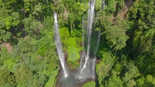 Aerial Shot of the Biggest Waterfall on the Bali Island, the Sekumpul Waterfall, Travel To Bali