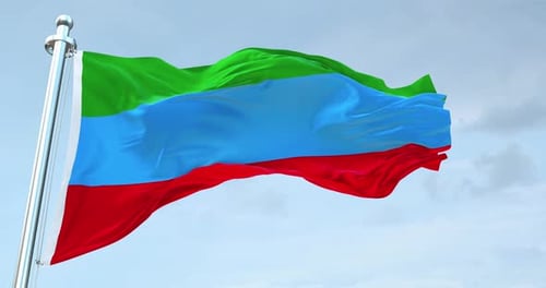Dagestan Republic Flag Waving in Realistic Style
