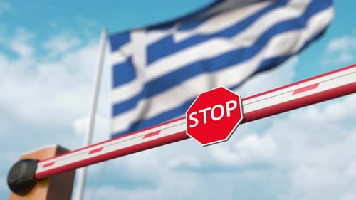 Open Boom Gate on the Greek Flag Background