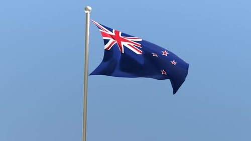 New Zealand flag on flagpole.