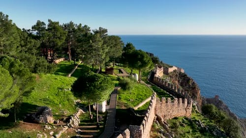 Old Fortress on the Mountain Aerial View 4 K