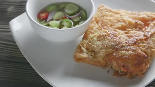 Crispy Omelet with Fresh Cucumber Dipping Sauce