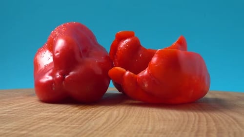 Red Bell Peppers, Cut and Whole, Close Up