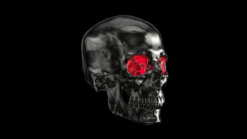 Metallic Human Skull with Red Eyes Looped Animation